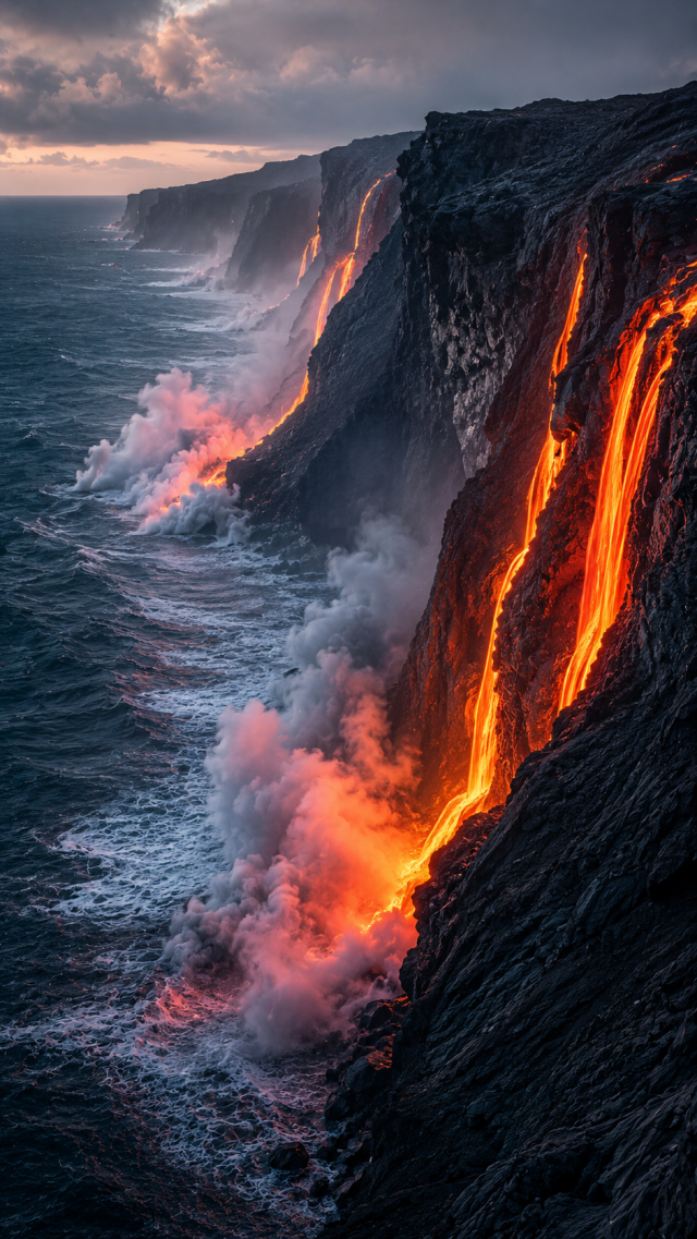 Lava River Across Black Volcanic Plain