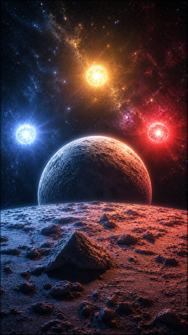 Three Colored Suns over Alien Moon