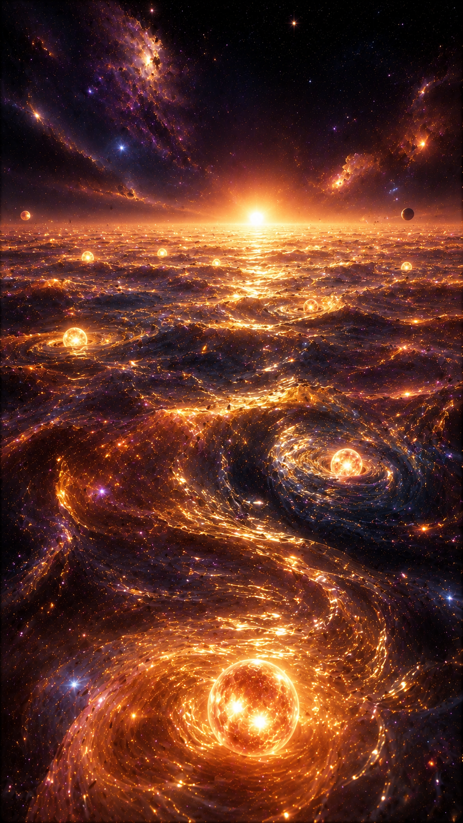 Golden Galaxy Ocean and Swirling Stars