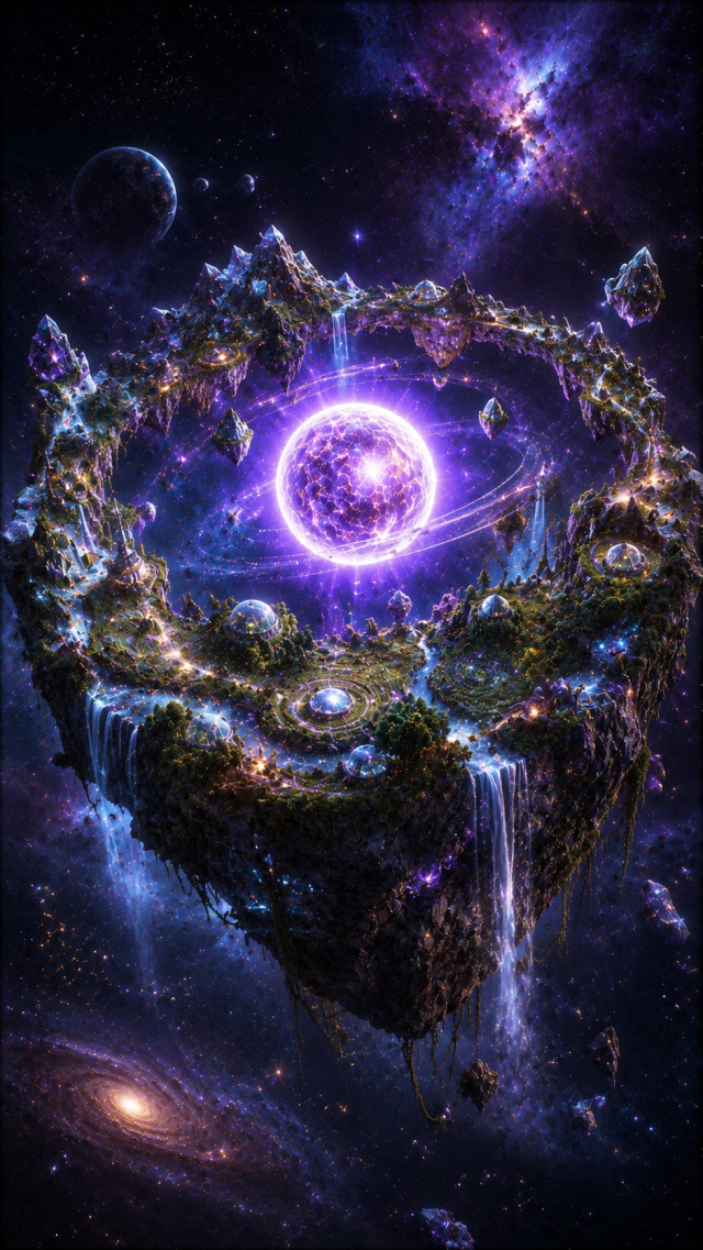 Floating Asteroid Island with Purple Star