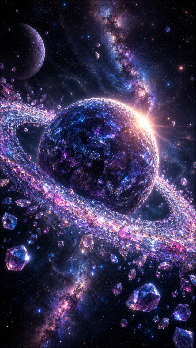 Ringed Planet among Crystals