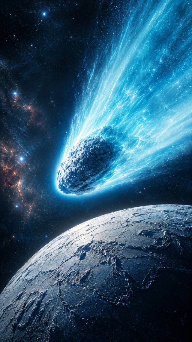 Blue Comet over Icy Moon