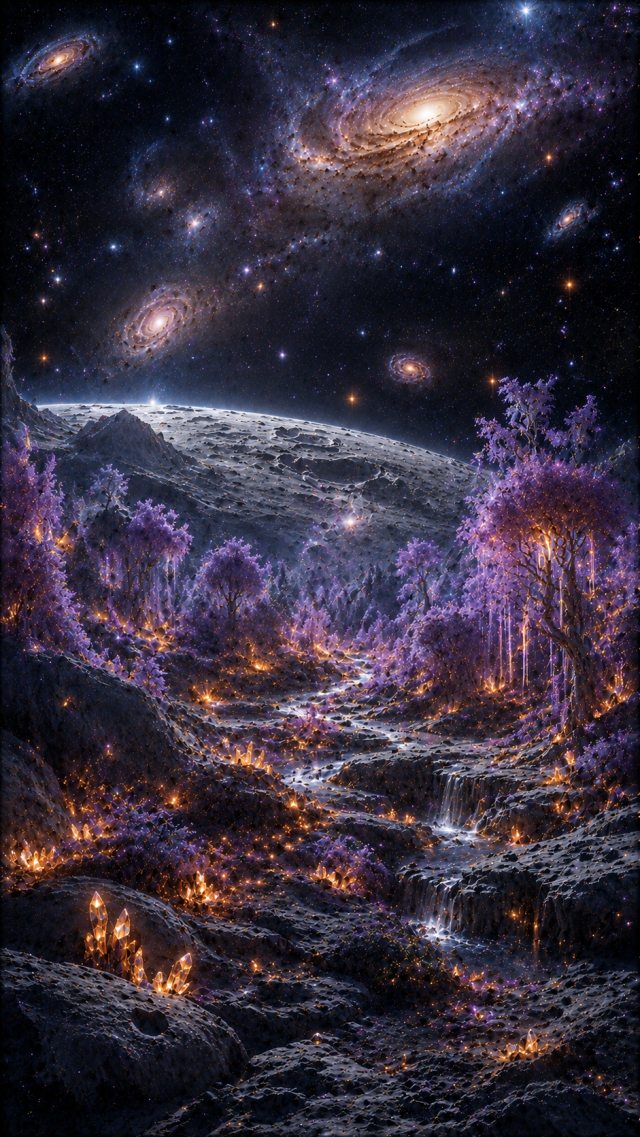 Lavender Alien Landscape under Stars