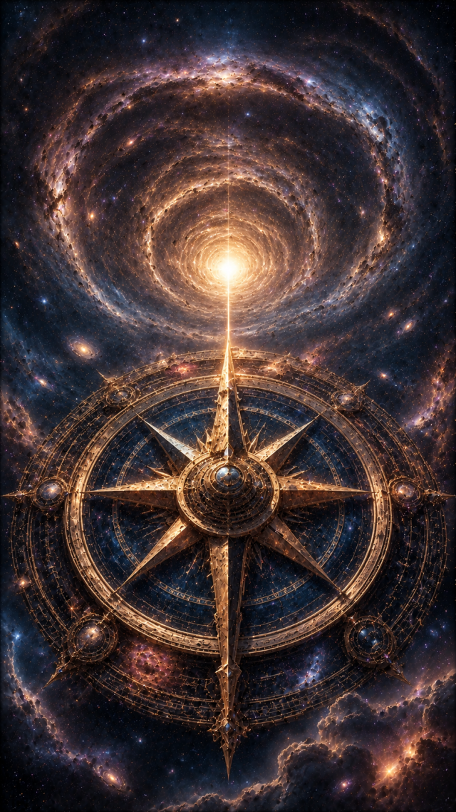 Cosmic Compass Beneath Spiral Light
