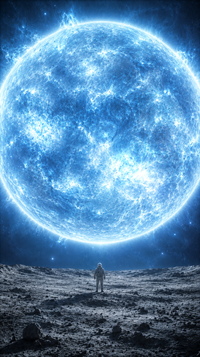 Blue Moon above Lone Astronaut