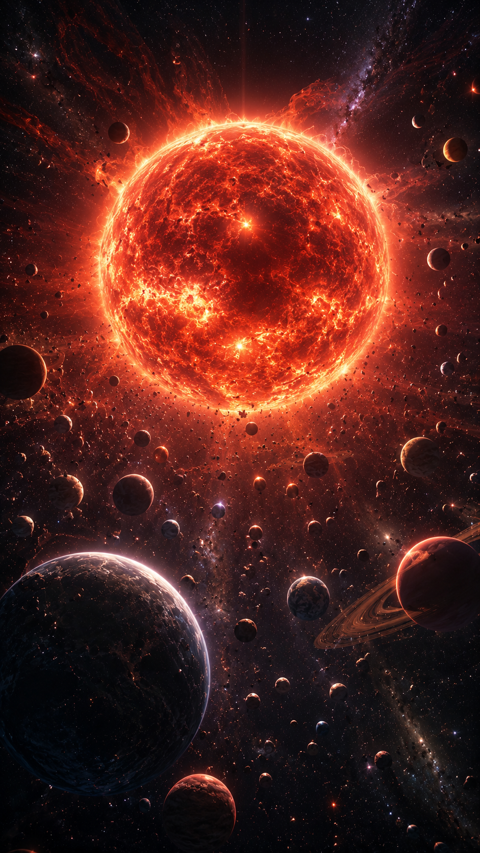 Red Sun and Orbiting Planets
