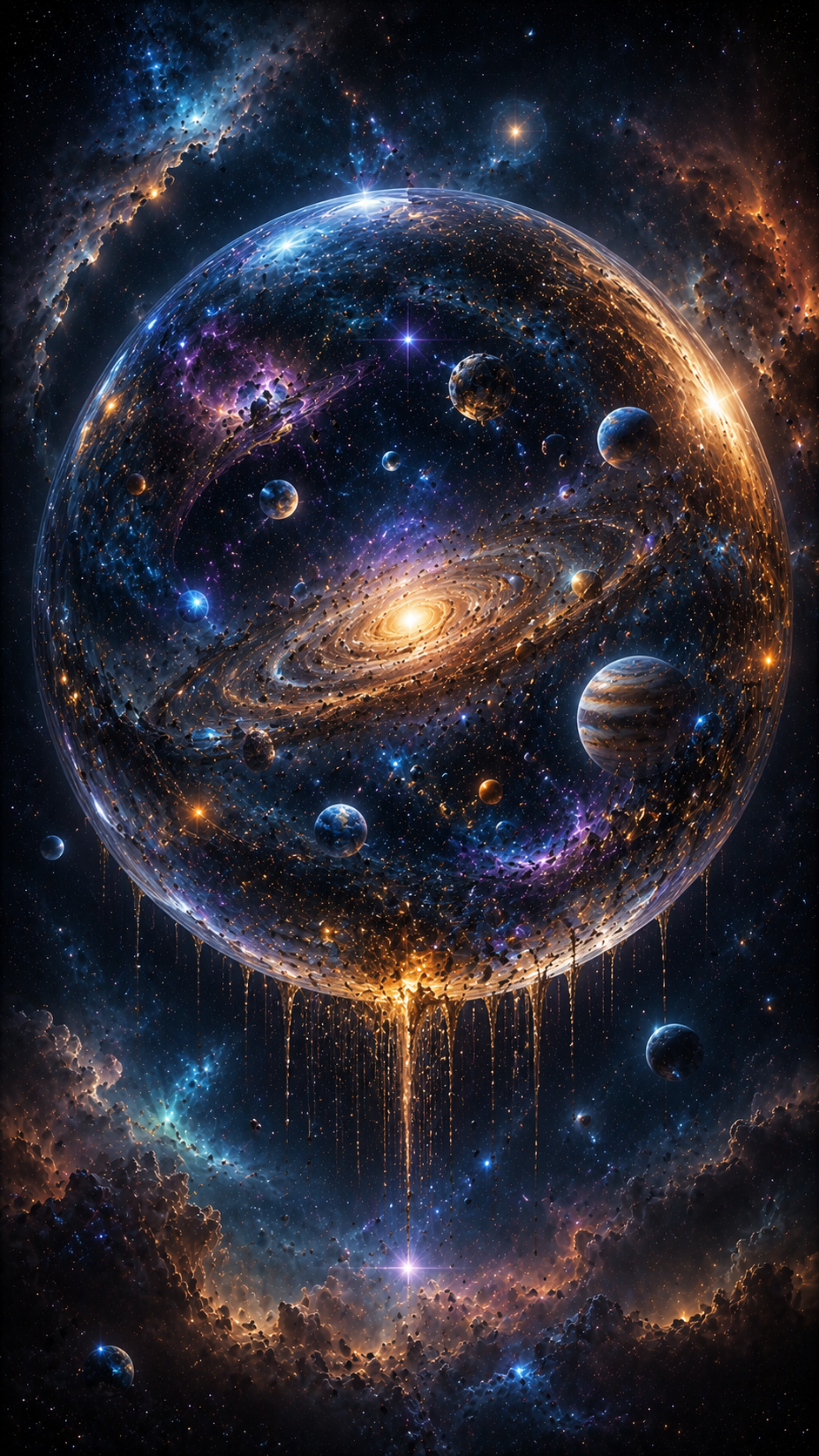 Glass Galaxy Planet with Dripping Stars