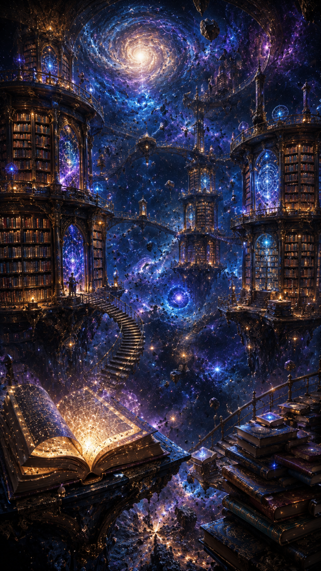 Cosmic Library with Open Book