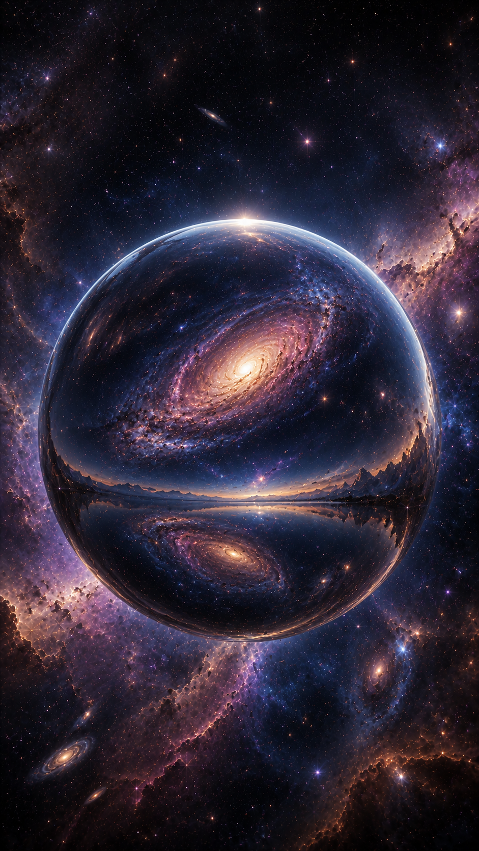 Glass Planet with Galaxy Reflection