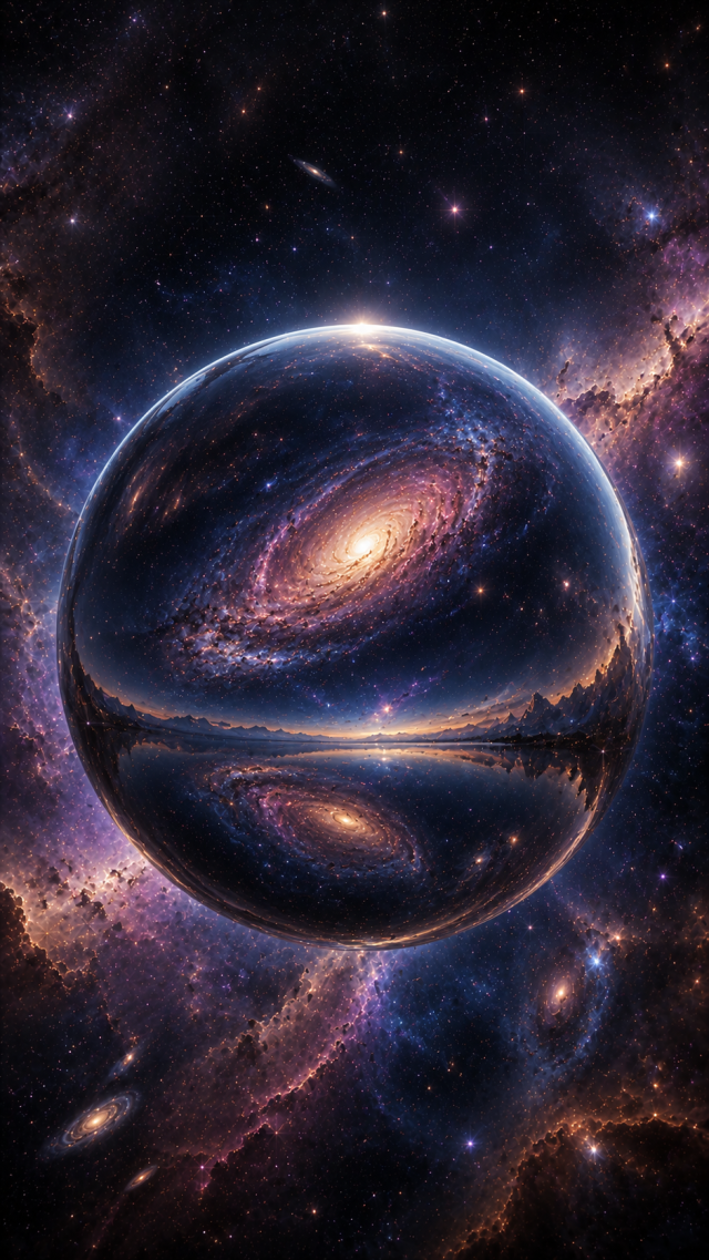 Glass Planet with Galaxy Reflection
