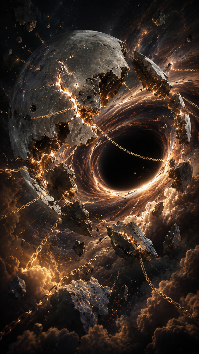 Broken Moon Beside Black Hole