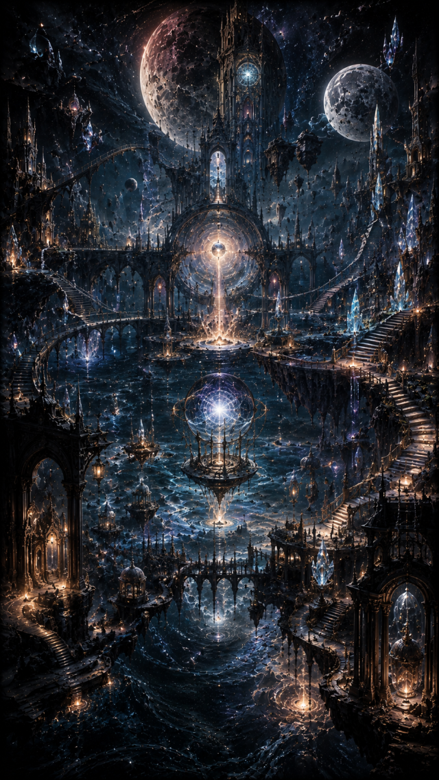 Silver Celestial City with Moons