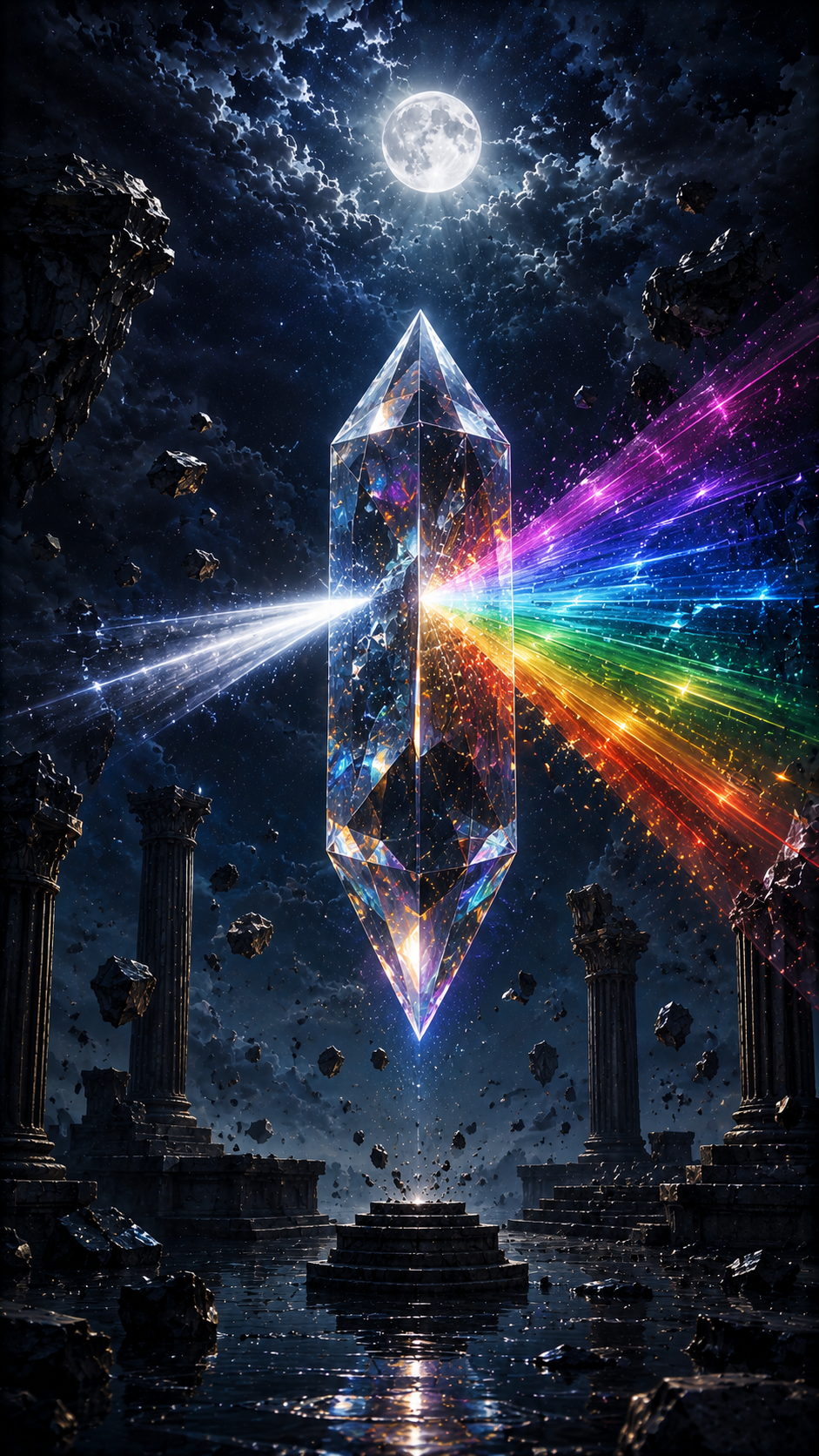Crystal Prism Splitting Rainbow Moonlight