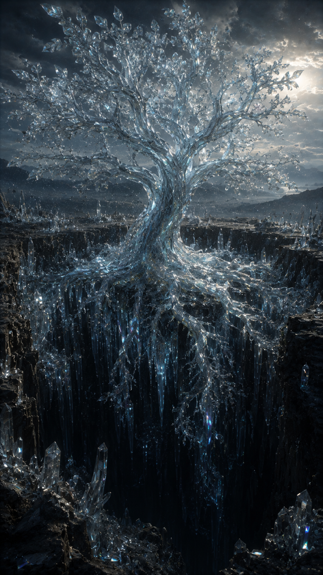 Silver Glowing Tree over Dark City