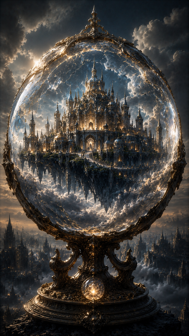 Glass Globe Holding A Floating City