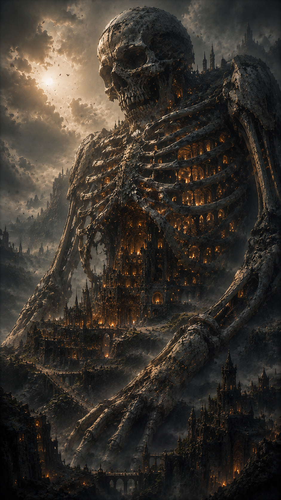 Giant Skeleton over Ruined City