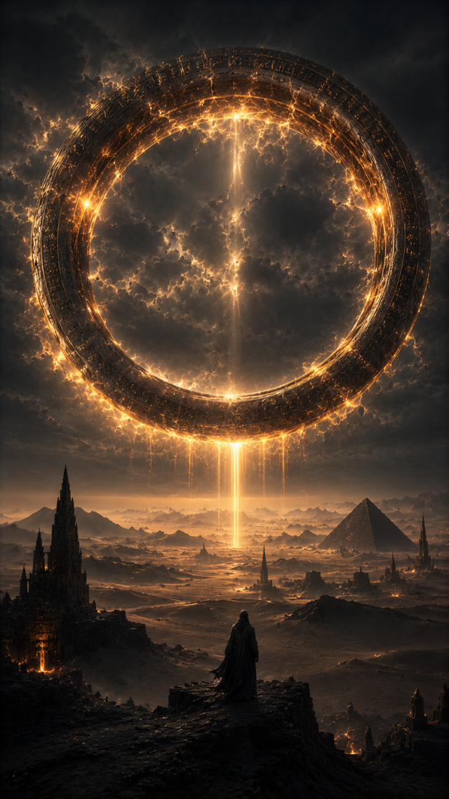 Golden Eclipse over Desert Pyramids