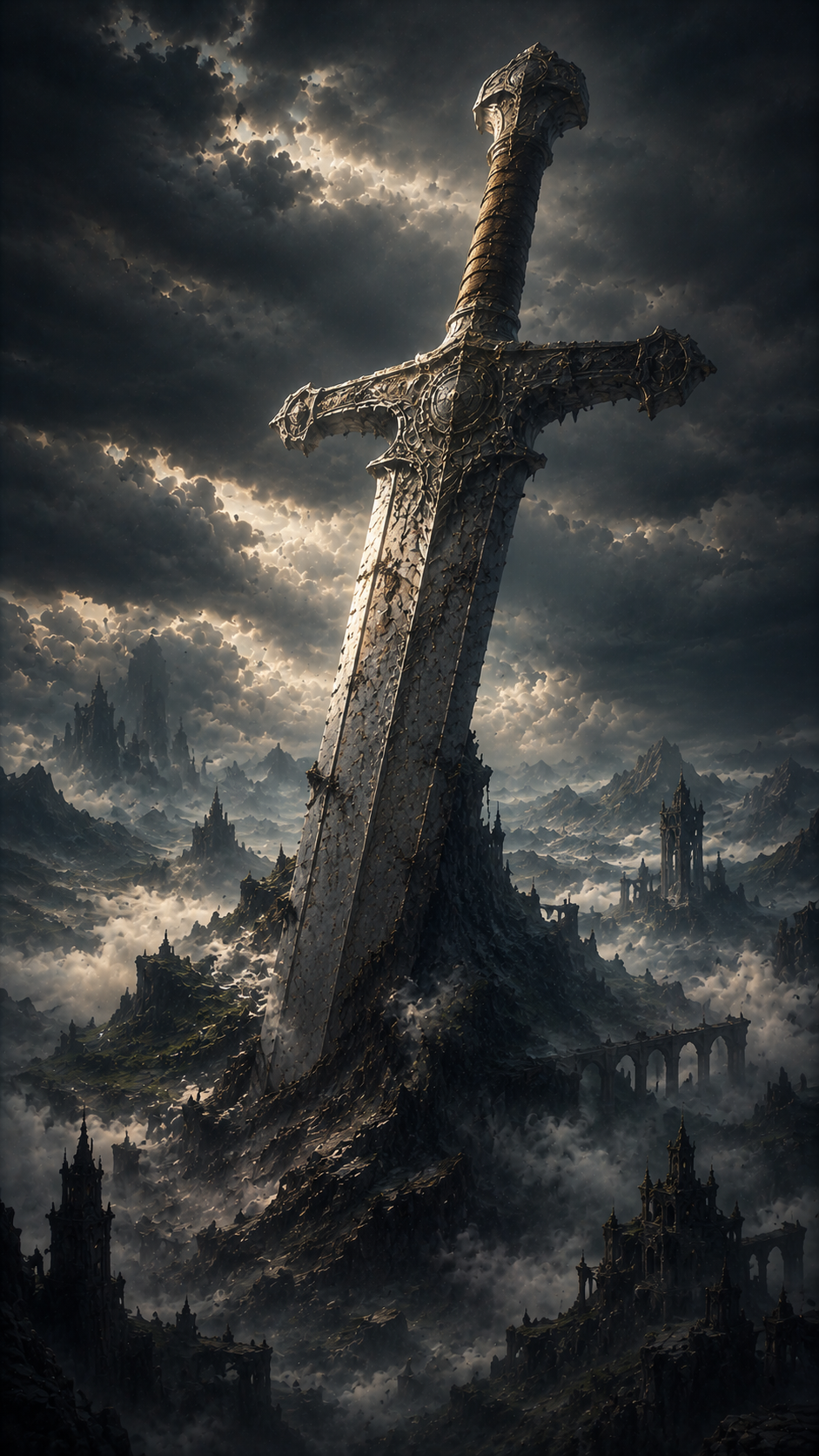 Ancient Sword in Stormy Mountains