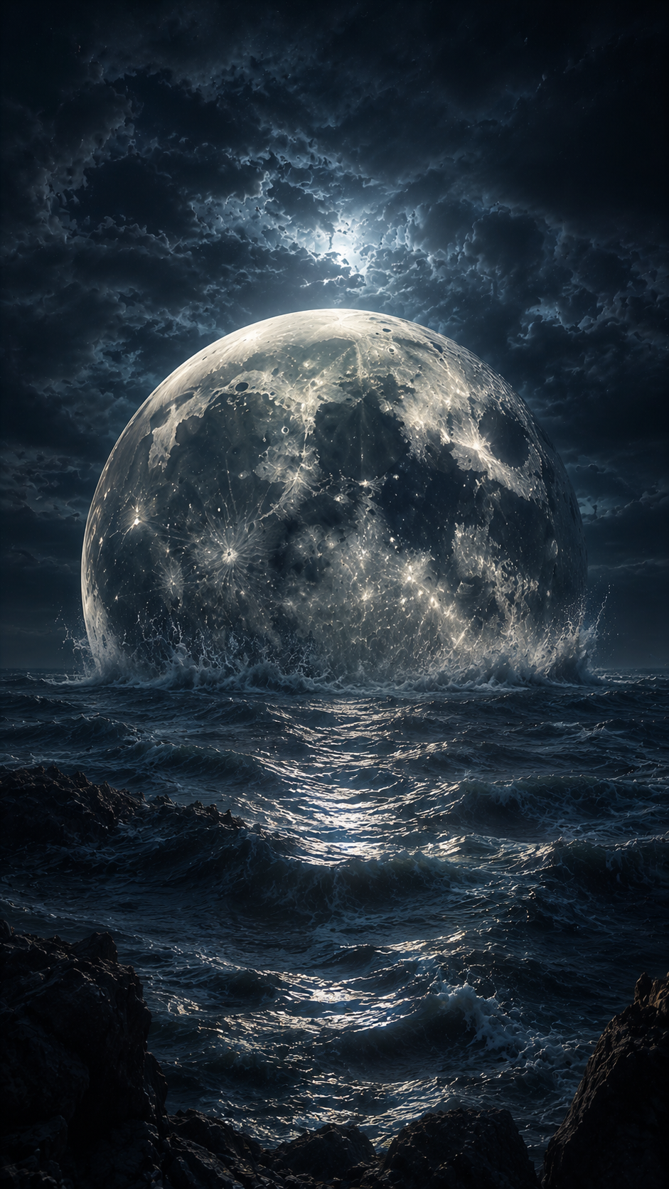 Silver Moon over Dark Ocean