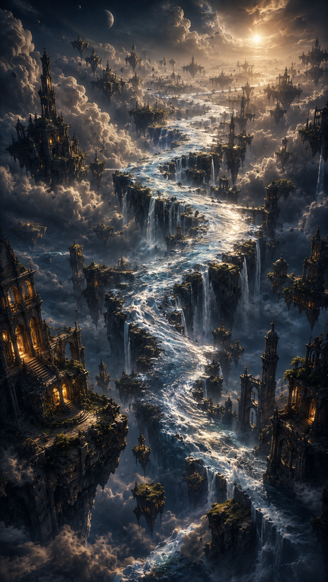 Moonlit Waterfall City