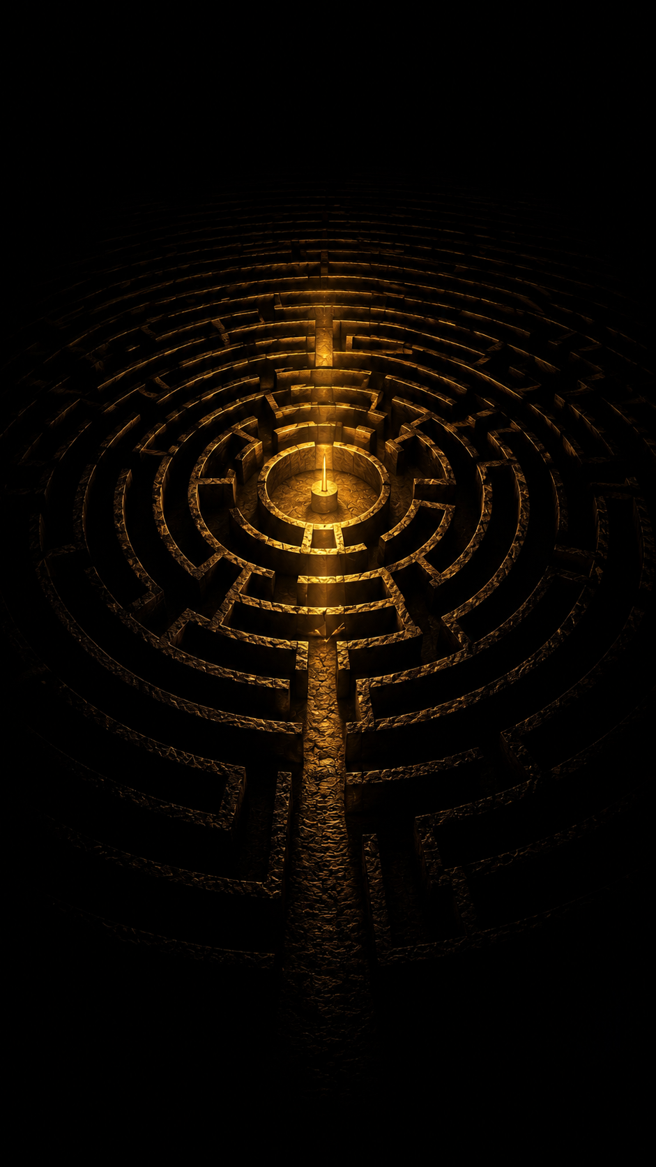 Gold Labyrinth Path On Black