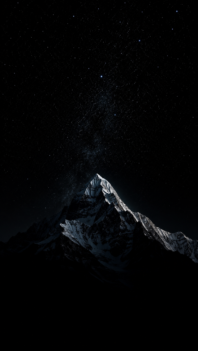 Starry Mountain Peak On Black