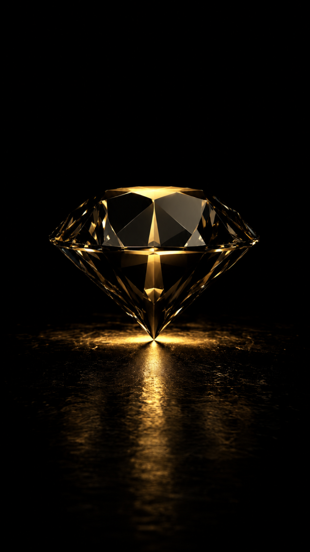 Gold Diamond On Black Reflection