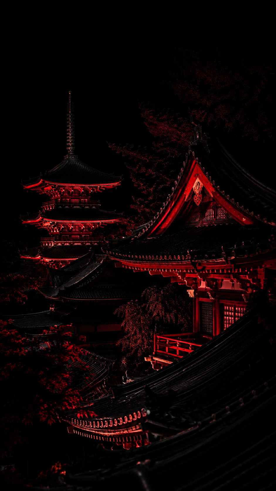 Red Temple Rooftops at Night