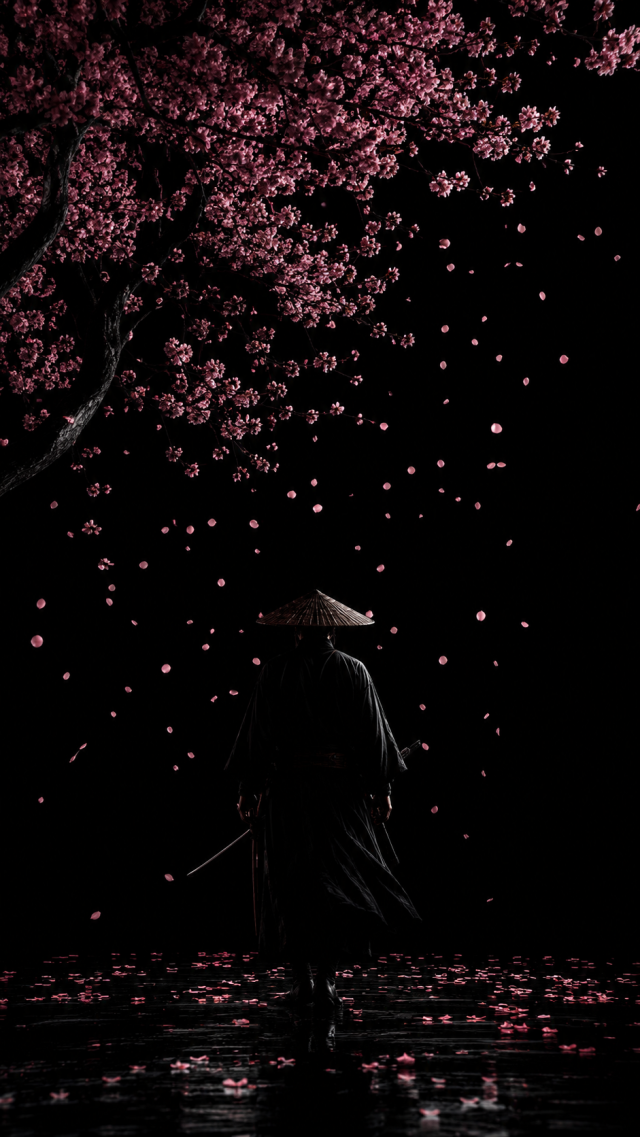 Cherry Blossom Rain over Black Water