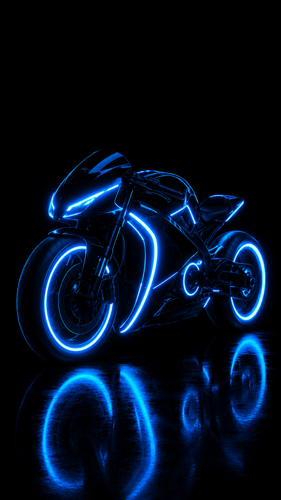 Blue Neon Motorcycle Close-Up