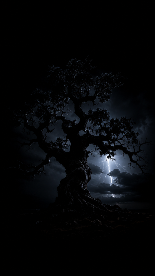 Moonlit Ancient Tree Silhouette