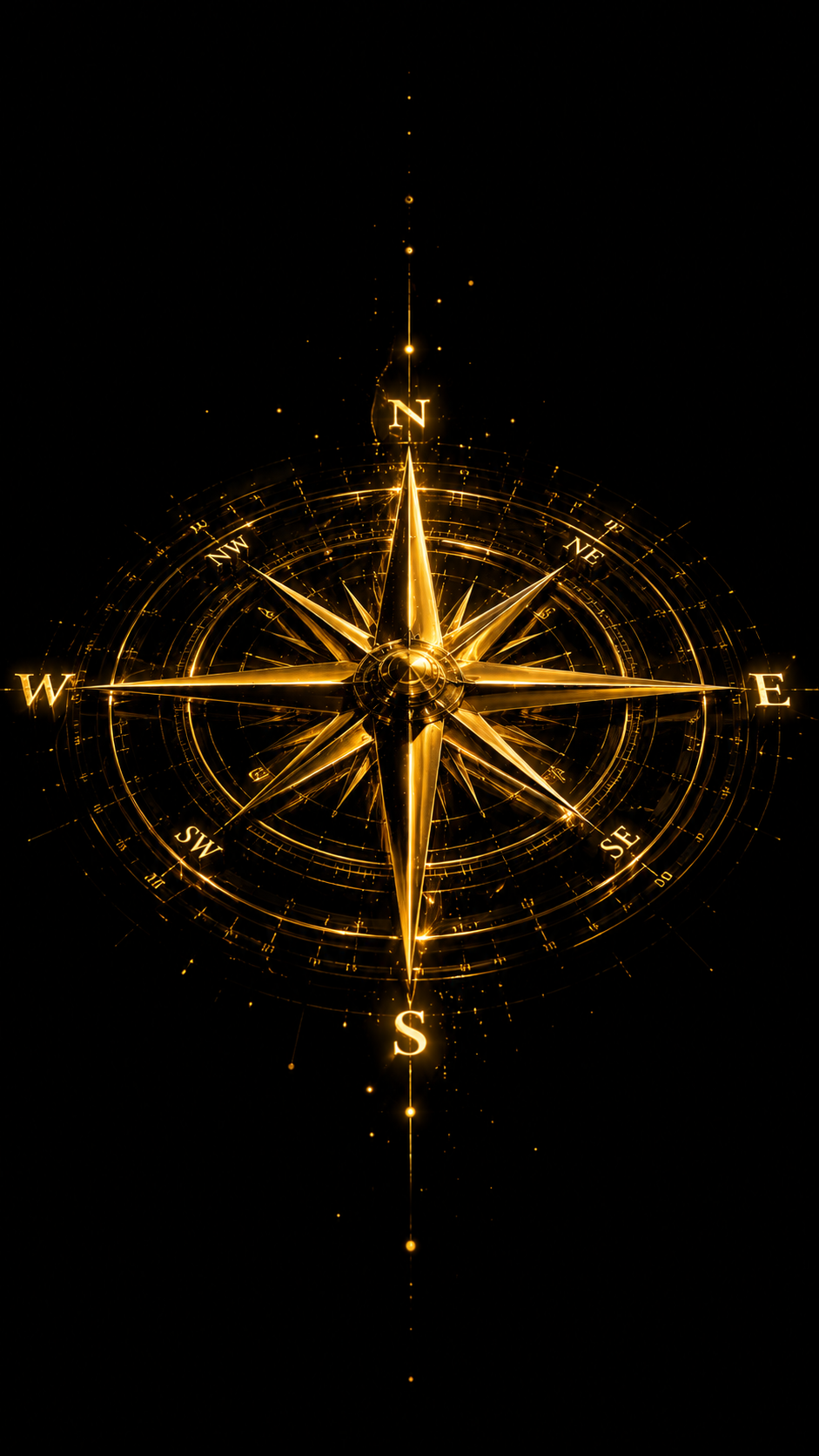 Gold Compass Rose On Black
