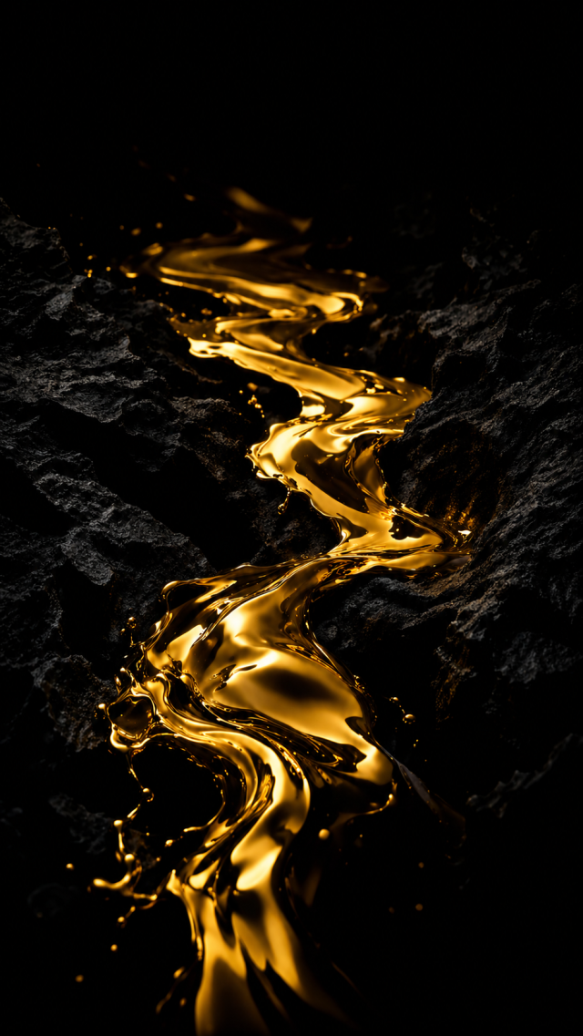 Gold Liquid River On Black Stone