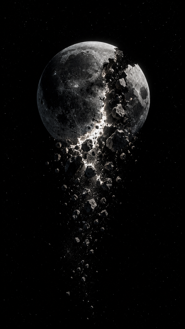 Shattering Moon On Black Sky
