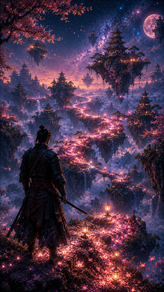 Samurai in Pink Forest under Twin Moons