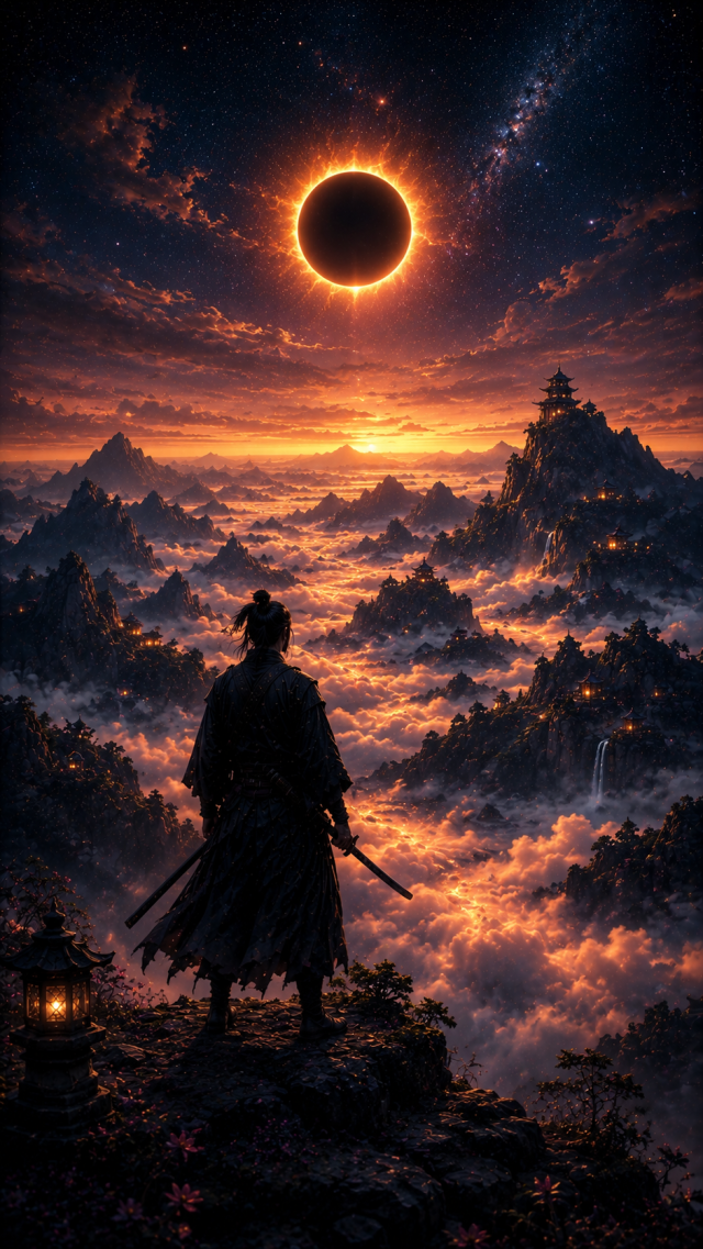 Samurai Before Eclipse over Cloud Valley