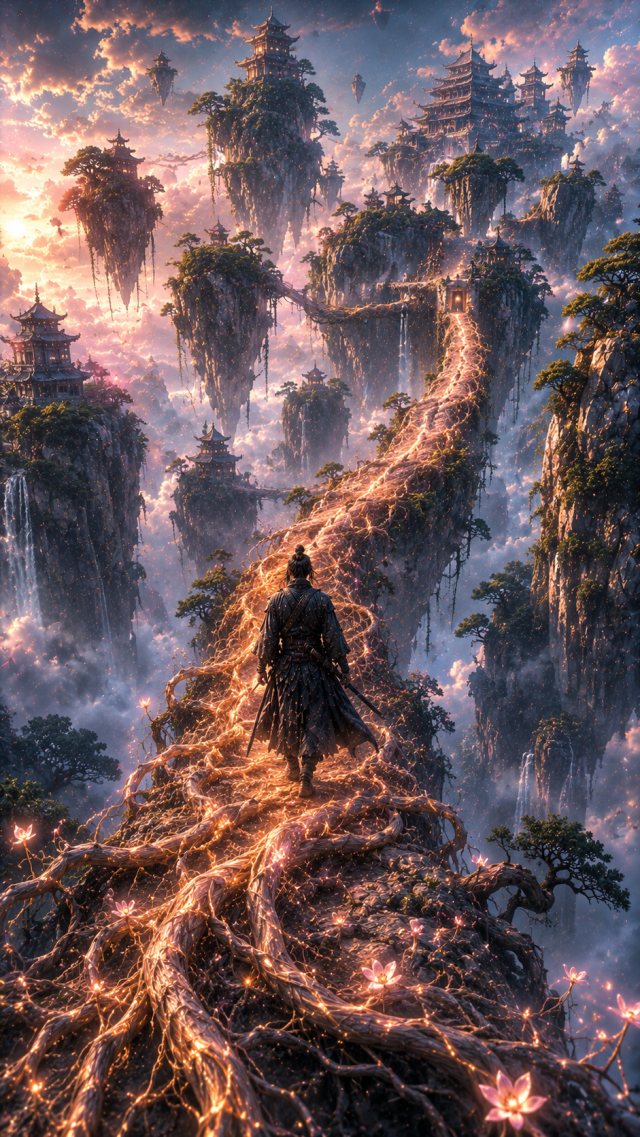 Samurai Walking A Golden Sky Path