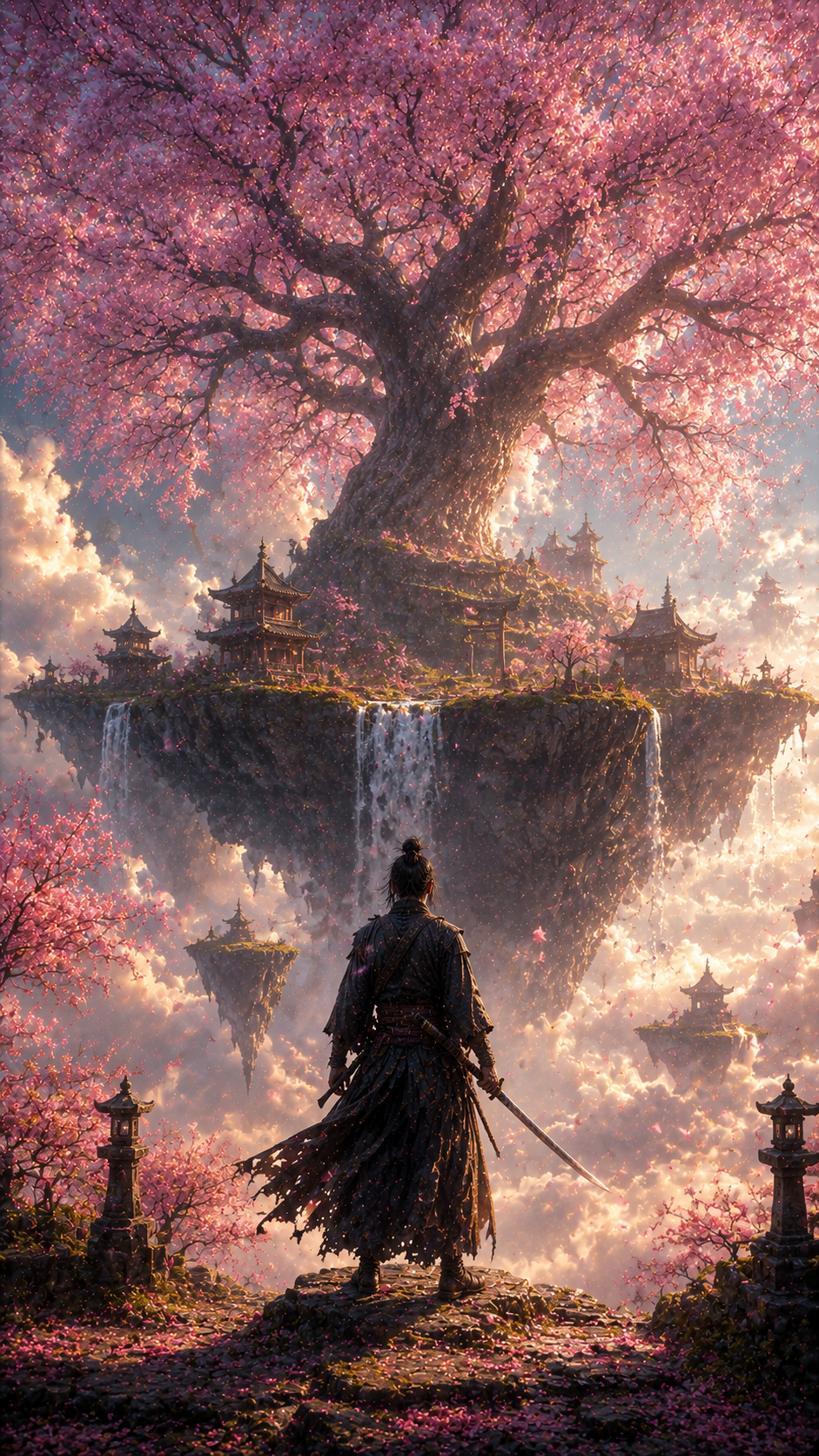 Samurai Before Floating Cherry Blossom Island