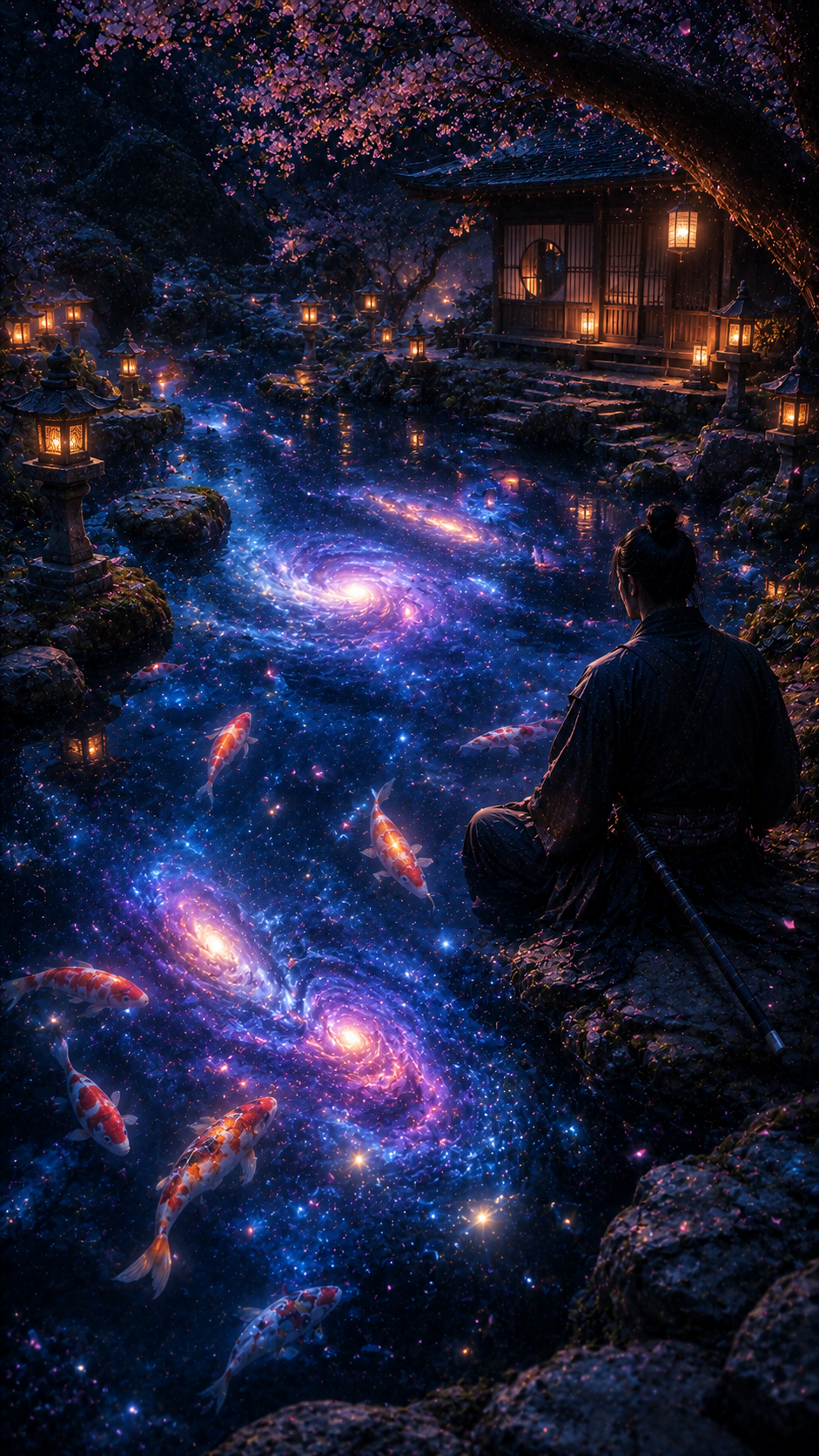 Samurai Beside A Glowing Galaxy Stream