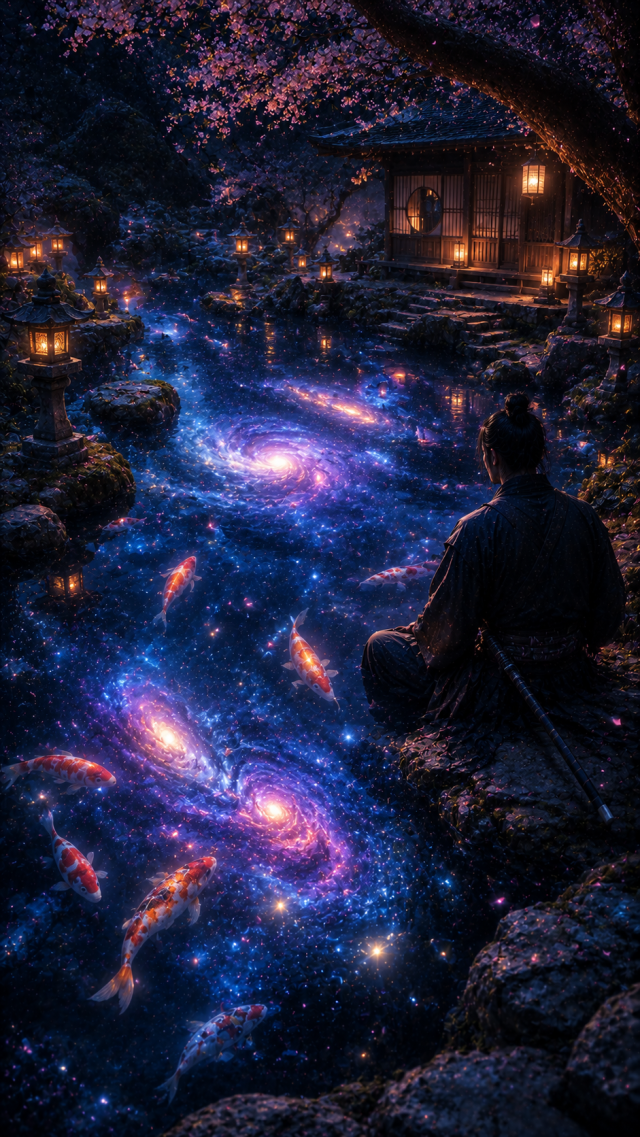 Samurai Beside A Glowing Galaxy Stream