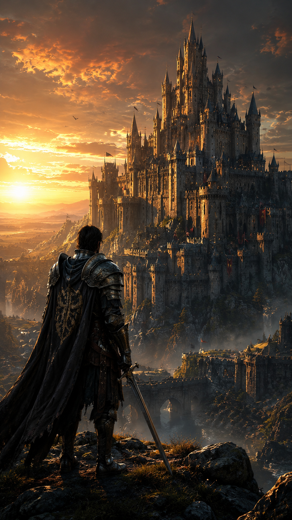 Samurai Before Sunset Gothic Castle