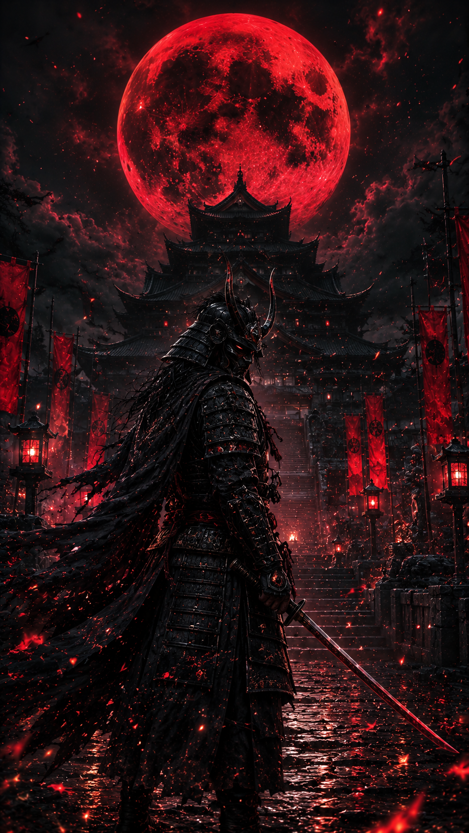 Samurai Before Red Moon Castle