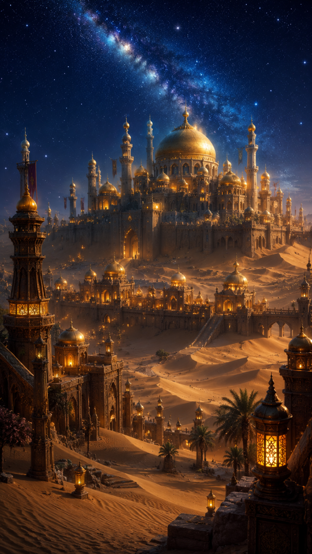 Golden Desert Palace under Stars