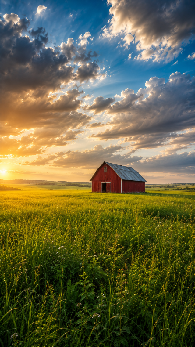 Red Barn in A Green Field