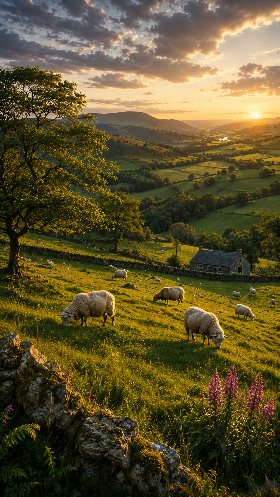 Sheep in Hills at Sunset