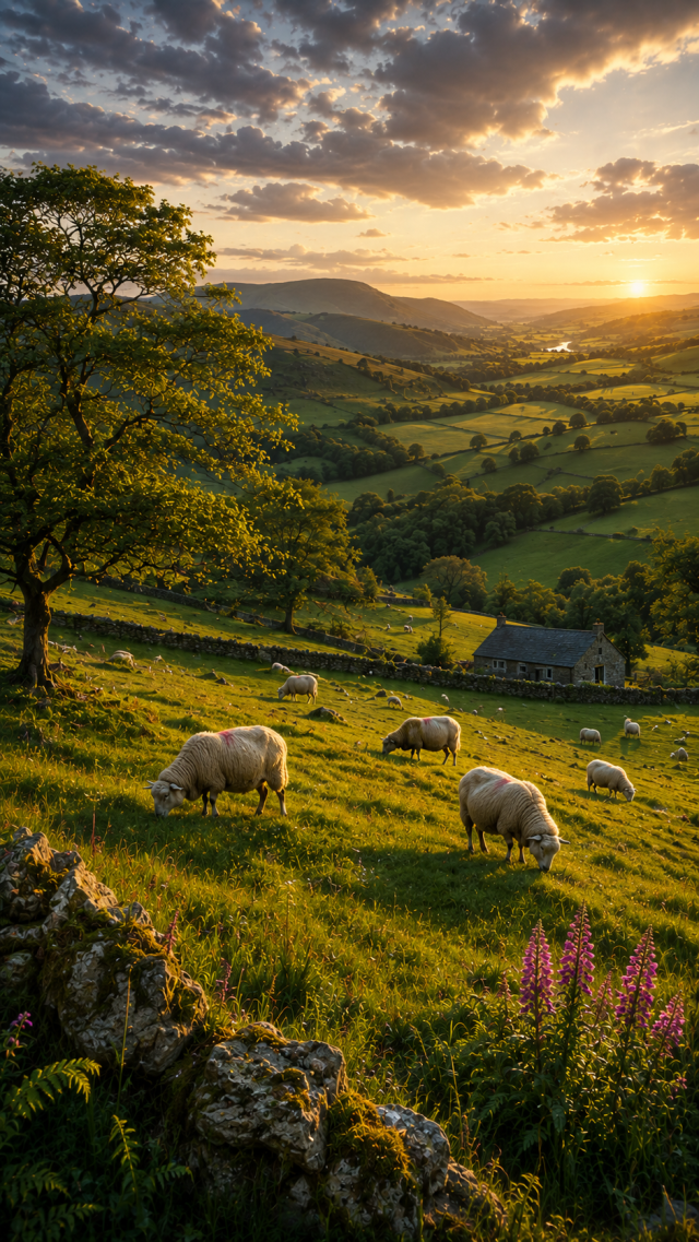 Sheep in Hills at Sunset