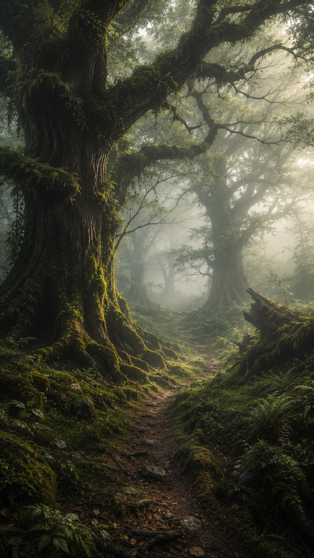 Foggy Ancient Forest Path