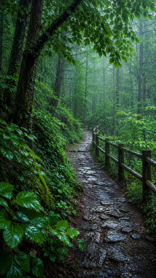 Misty Green Forest Path