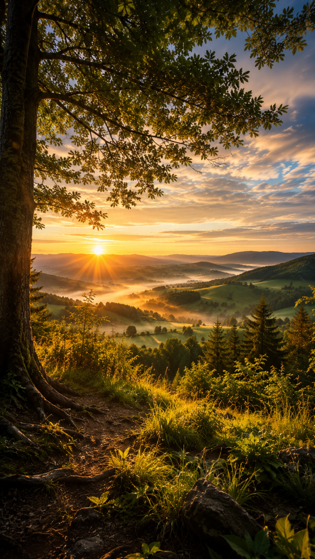 Sunset under A Large Tree