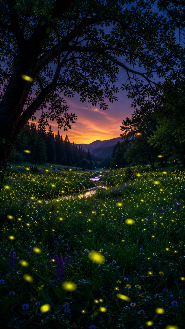 Fireflies in A Dusk Meadow